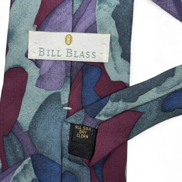 Bill Blass Silk Tie Abstract Modern Art Burgundy Red Blue Purple - Picture 4 of 6